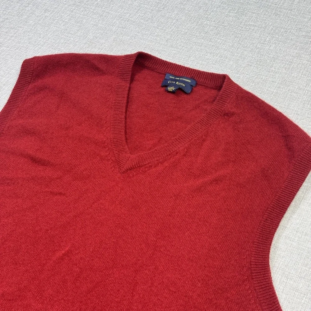 Club‎ Room Cashmere Sweater Vest Mens Large Red V-Neck Lightweight Tight-Knit